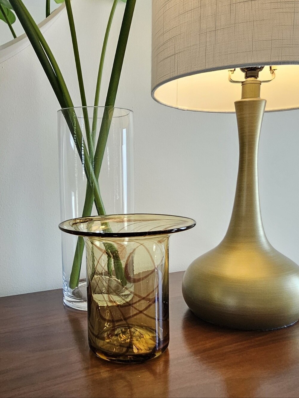 Vintage Mexican Handblown Amber Art Glass Vase